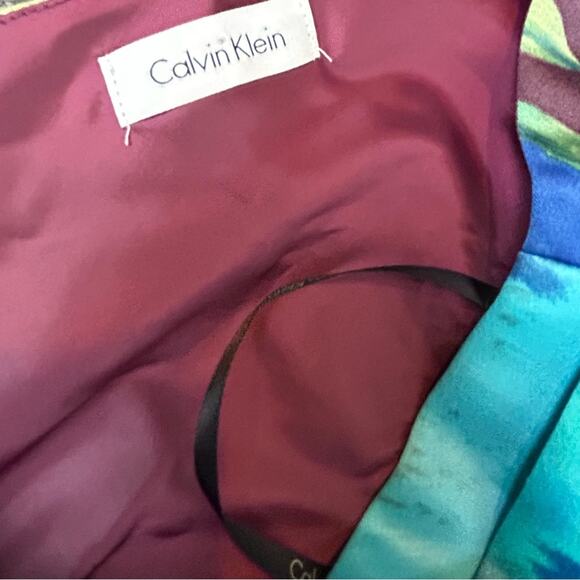 Calvin Klein Floral Dress Womens Size M Multicolor Event Wedding Guest Satiny - Picture 3 of 7